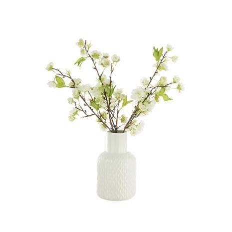 Floral Silk Vase Arrangment White Blossom in a Geometric Vase
