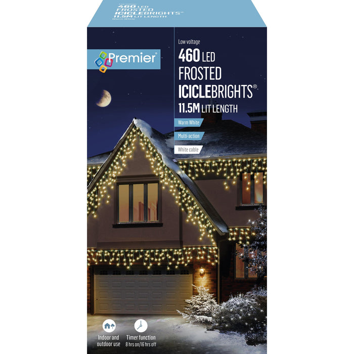 Premier Decorations Christmas Lights Warm White 460 LED Multi-Action Frosted Cap Icicles