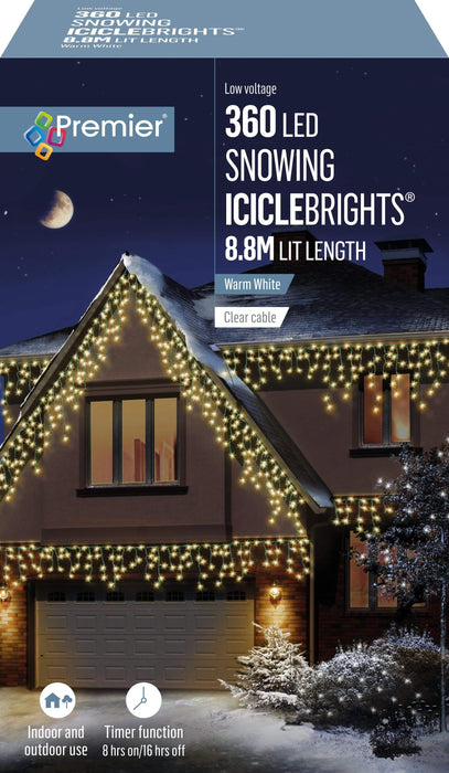 Premier Decorations Christmas Lights Warm White Premier 360 LED Snowing Icicles With Timer