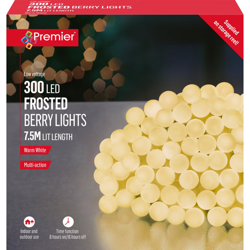 Premier Decorations Christmas Lights Warm White Premier Multi-Action 300 LED Frosted Berry Lights
