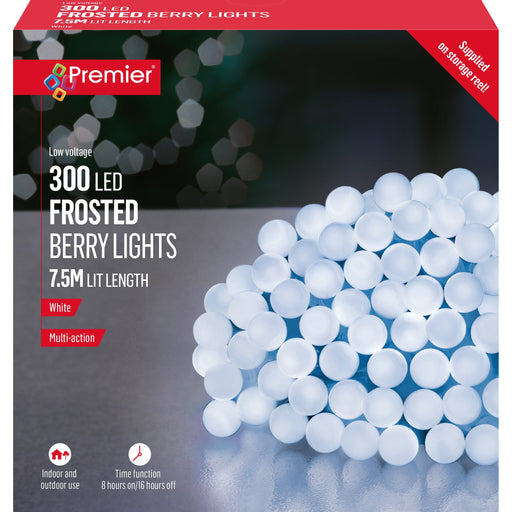 Premier Decorations Christmas Lights White Premier Multi-Action 300 LED Frosted Berry Lights